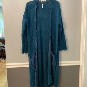 Teal chunky cotton duster, size large, Free People